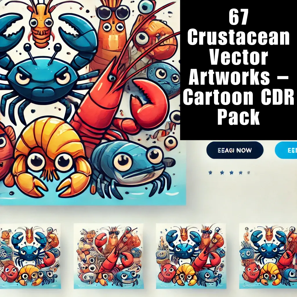 67 Crustacean Vector Artworks Cartoon CDR Pack - Playful Animal Illustrations for Designers and Creators 3