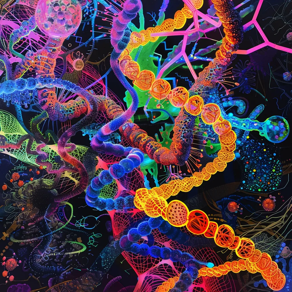 Abstract DNA Helix - Neon Intertwined Forms - Vibrant Abstract Art for Modern Creative Spaces and Digital Projects 5