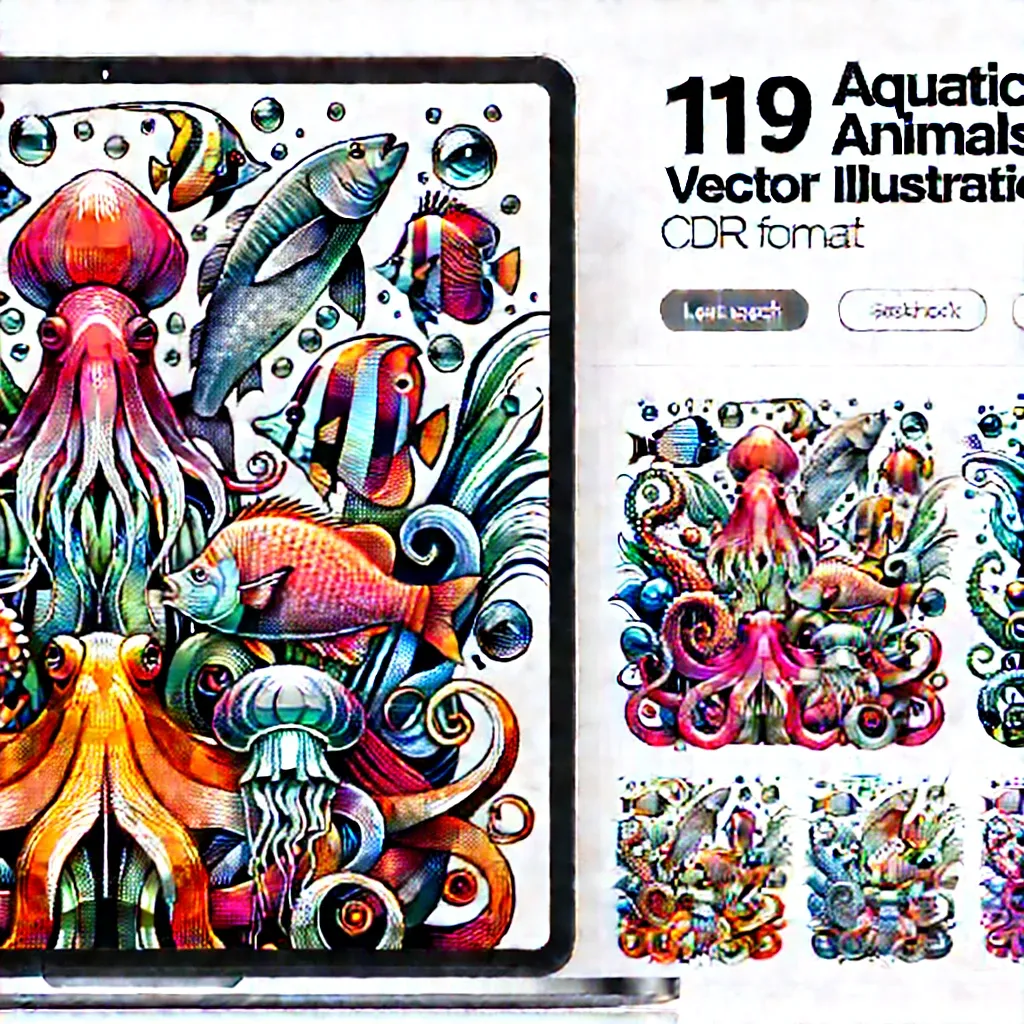 119 Aquatic Animals Vector Illustrations - Vibrant Wildlife Art for Designers and Creative Projects 4