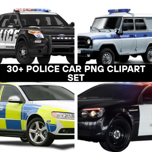 30+ Police Car PNG Clipart Set - Versatile Travel & Transportation Graphics for Designers and Content Creators