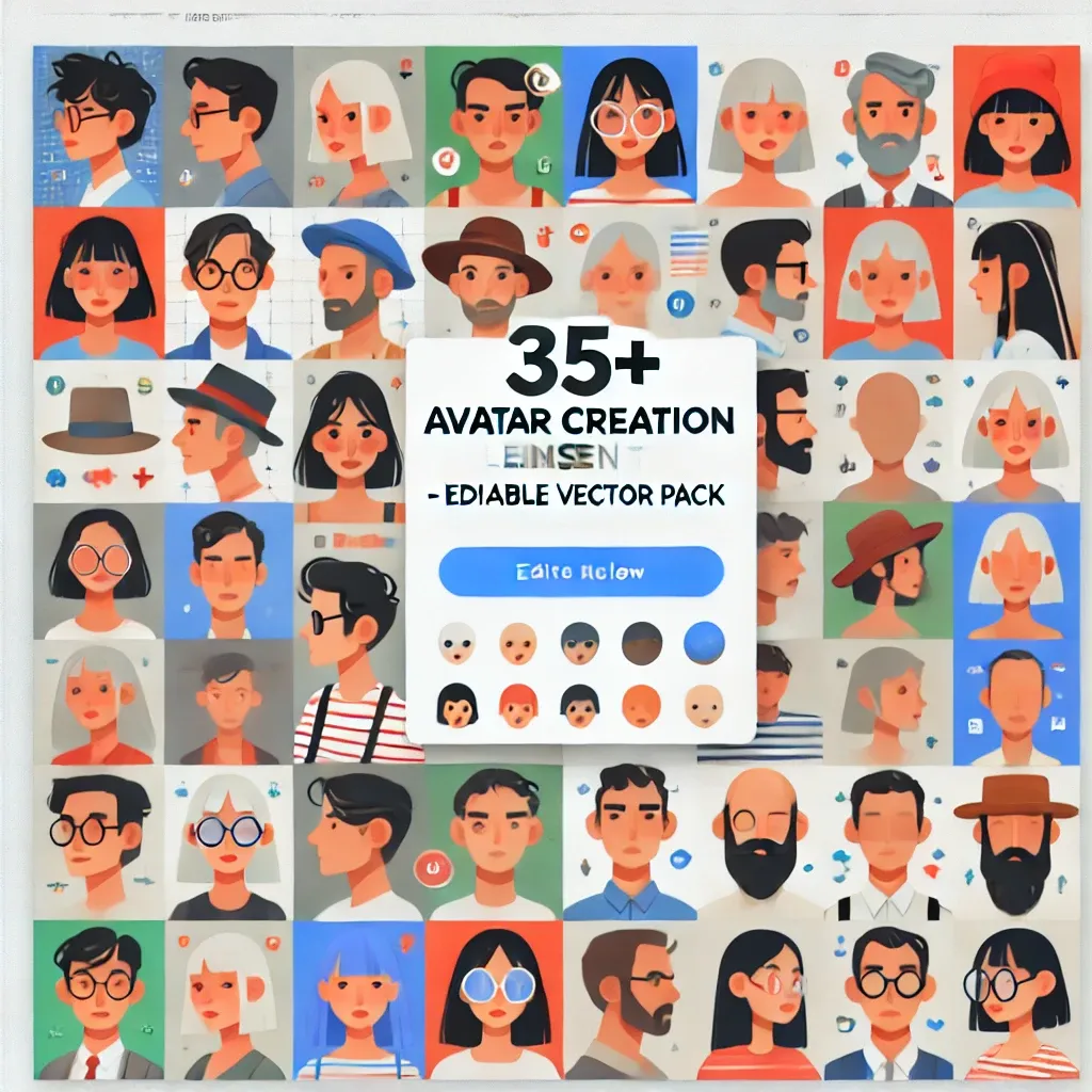 35+ Avatar Creation Elements - Editable Vector Pack - Pixel-Perfect Avatars for Designers and Creators 3