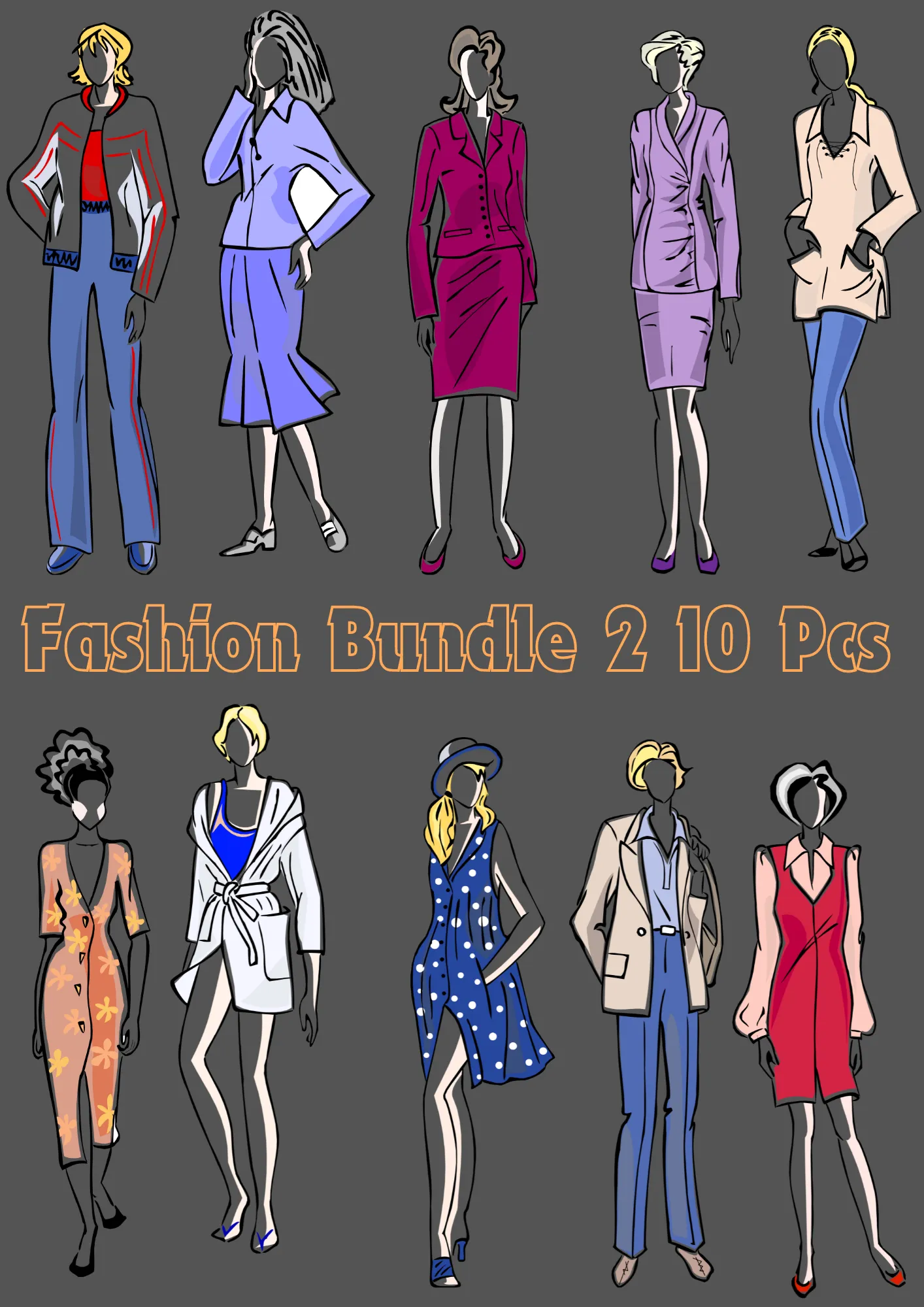 10 Glam Archives Style Clipart Set - Chic Fashion & Lifestyle Vector Illustrations for Creative Projects 4