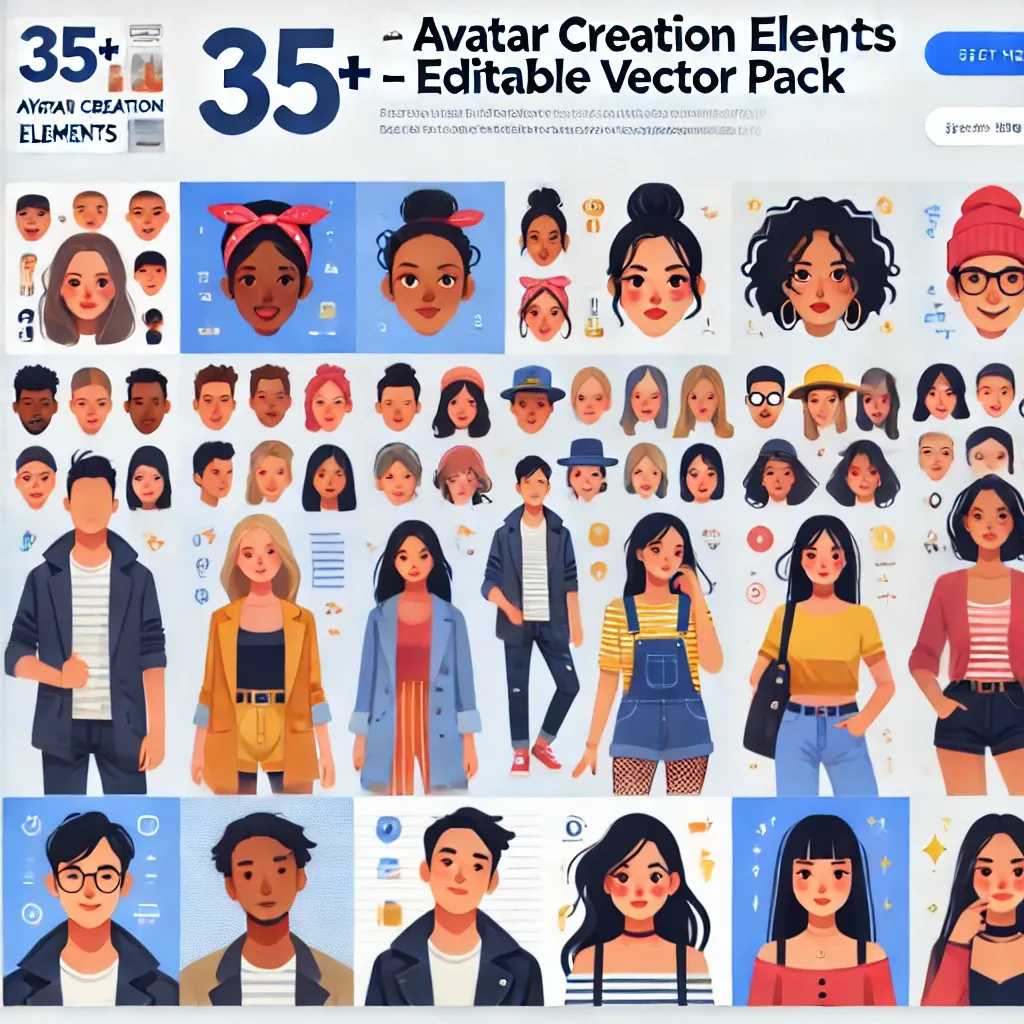 35+ Avatar Creation Elements - Editable Vector Pack - Pixel-Perfect Avatars for Designers and Creators 4