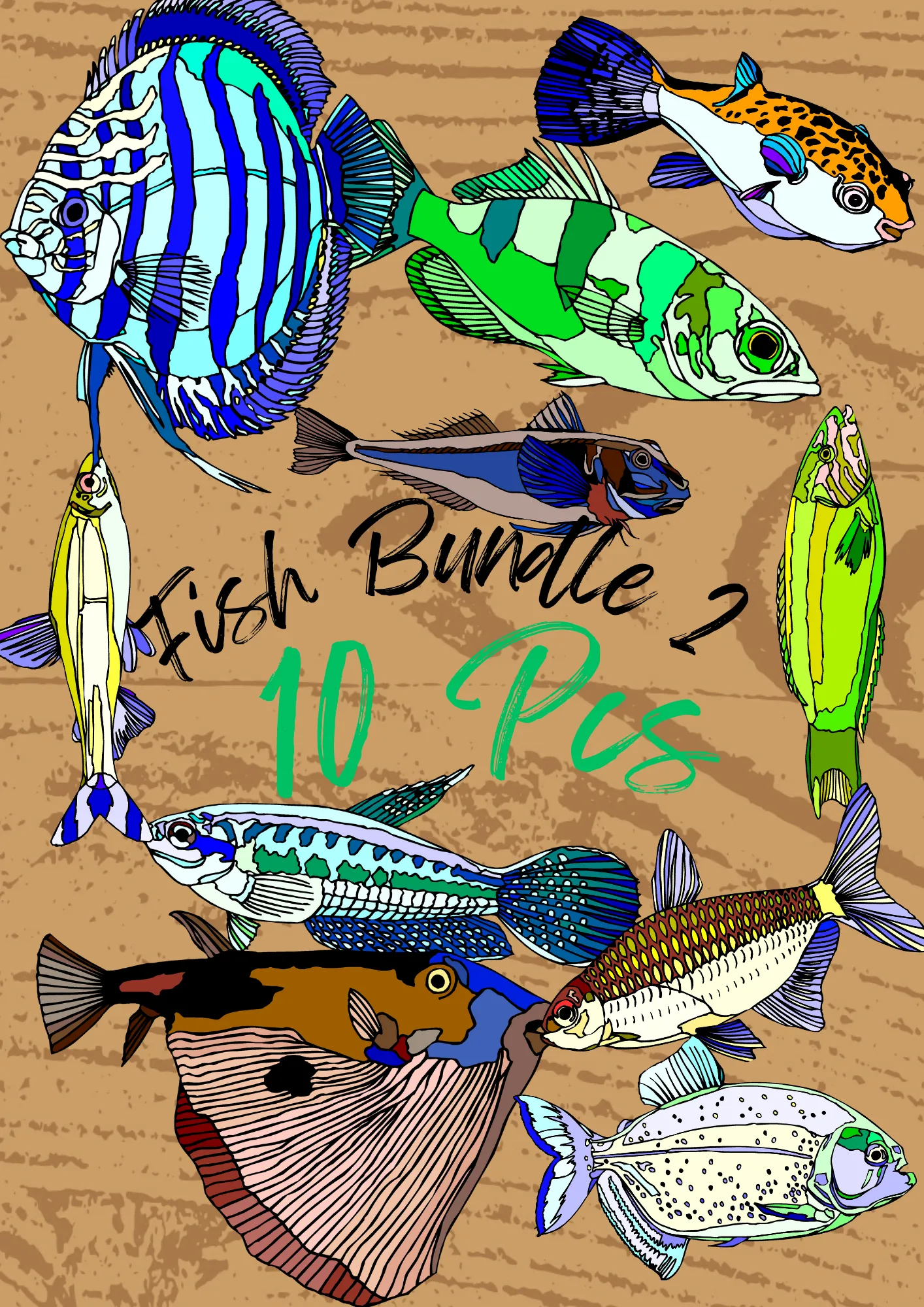 Ocean Fish Aquatic Clipart Set Vol2 - Vibrant Vector Wildlife Illustrations for Creative Designers and Digital Projects 5