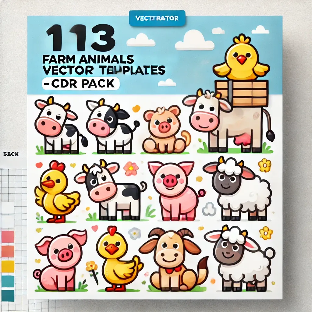 113 Farm Animals Vector Templates - CDR Pack - Versatile Wildlife Illustrations for Designers and Creative Projects 3