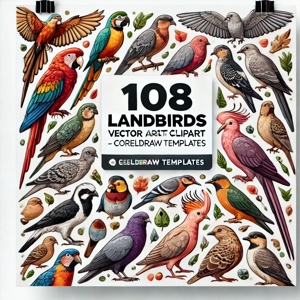 108 Landbirds Vector Clipart - CorelDRAW Templates - Detailed Wildlife Illustrations for Designers and Creative Projects