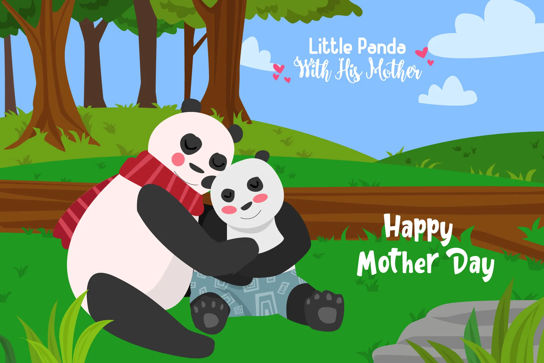 Panda Family Mother Baby Bear Vector Illustration - Charming Wildlife Vectors for Designers and Nature Enthusiasts