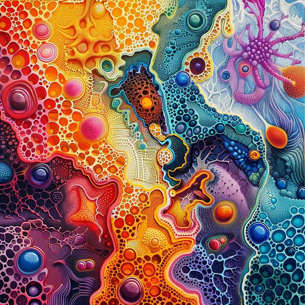 Abstract Cellular Structures - Vibrant Microcosm - Dynamic Abstract Art for Creative Spaces and Visual Storytelling 6