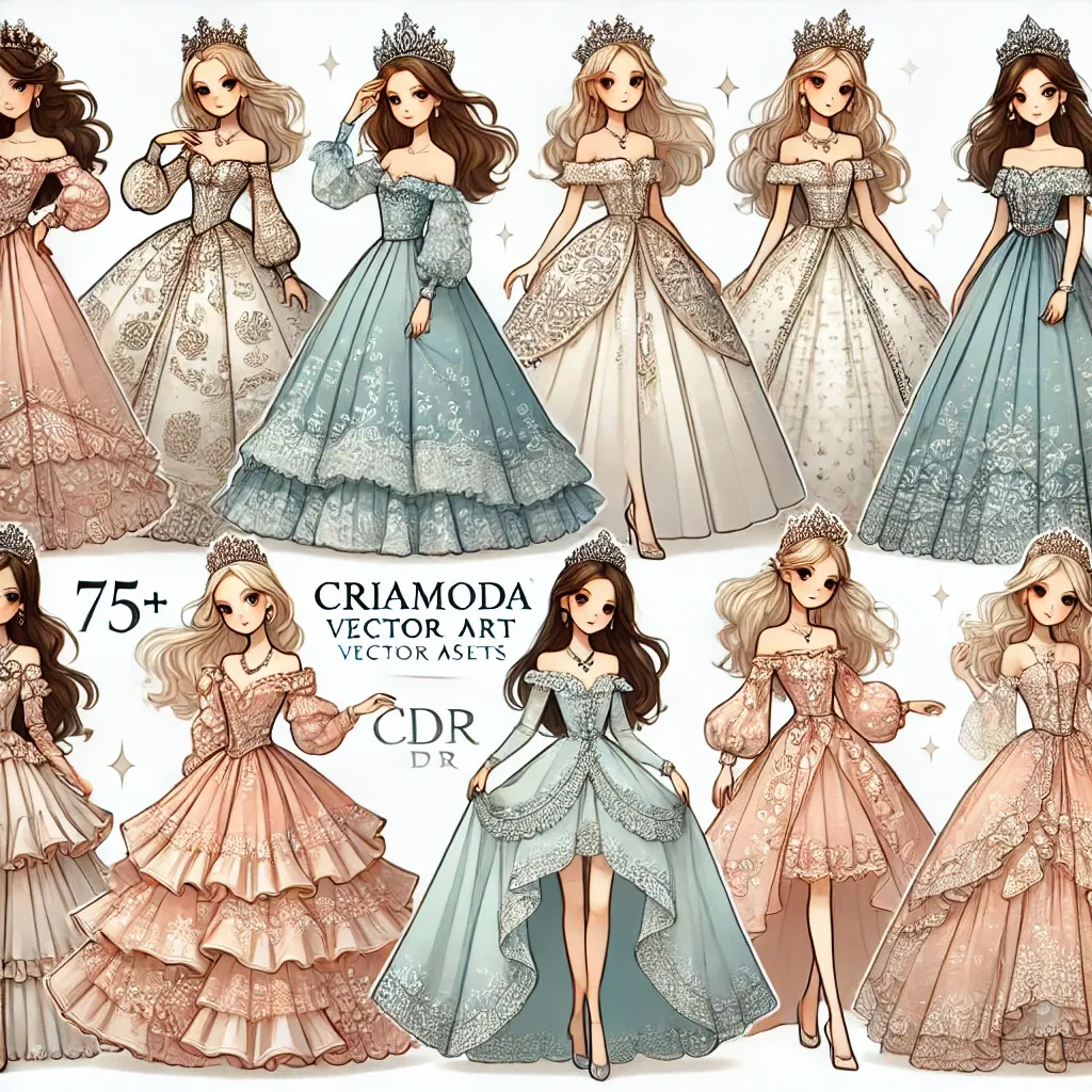75+ CriaModa Princess Vector Art Bundle - Elegant Fashion & Lifestyle Vector Designs for Creative Projects 3