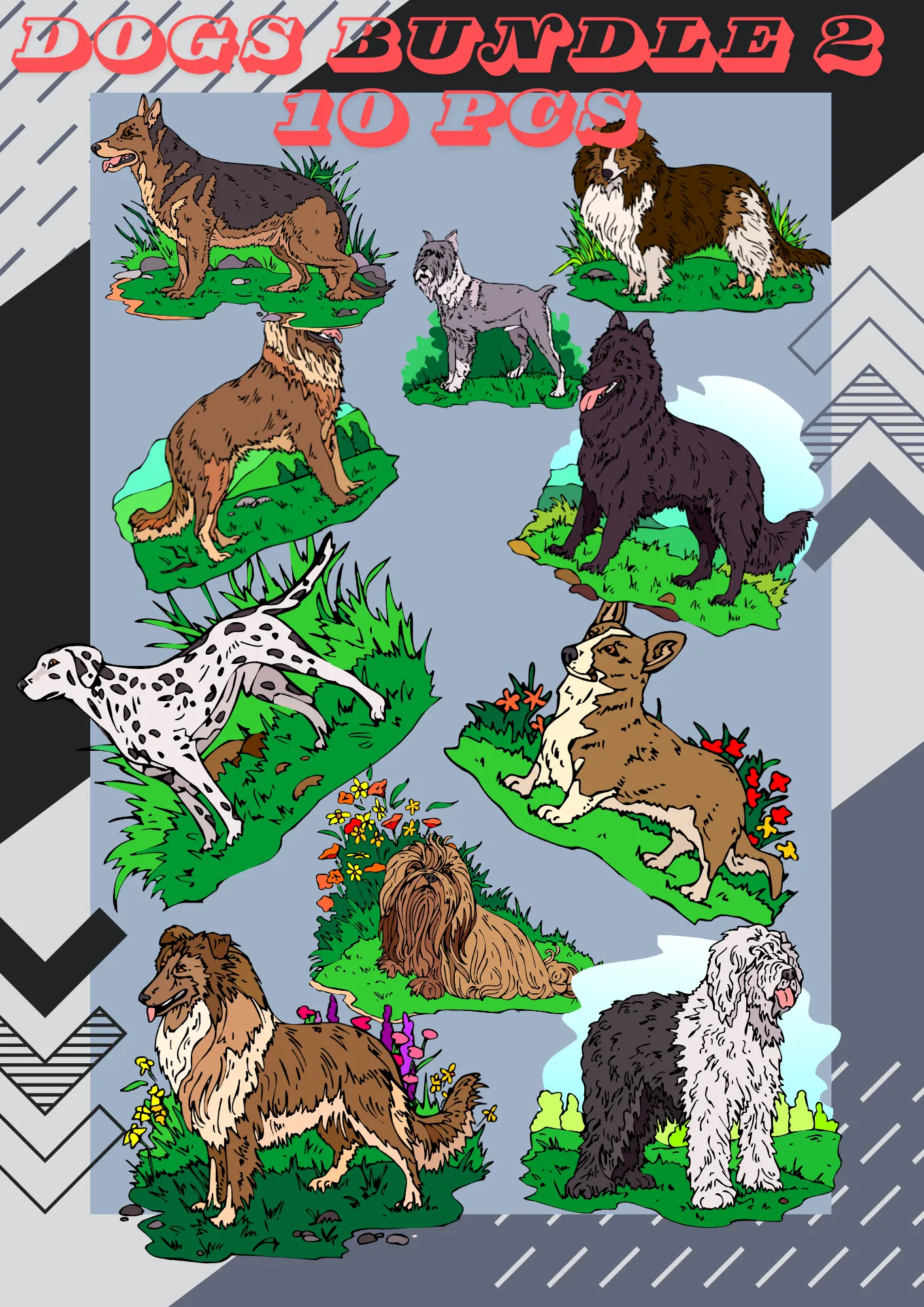 10 Playful Dogs Canine Clipart Collection Vol2 - Vibrant Vector Illustrations for Creative Pet Projects and Branding 5