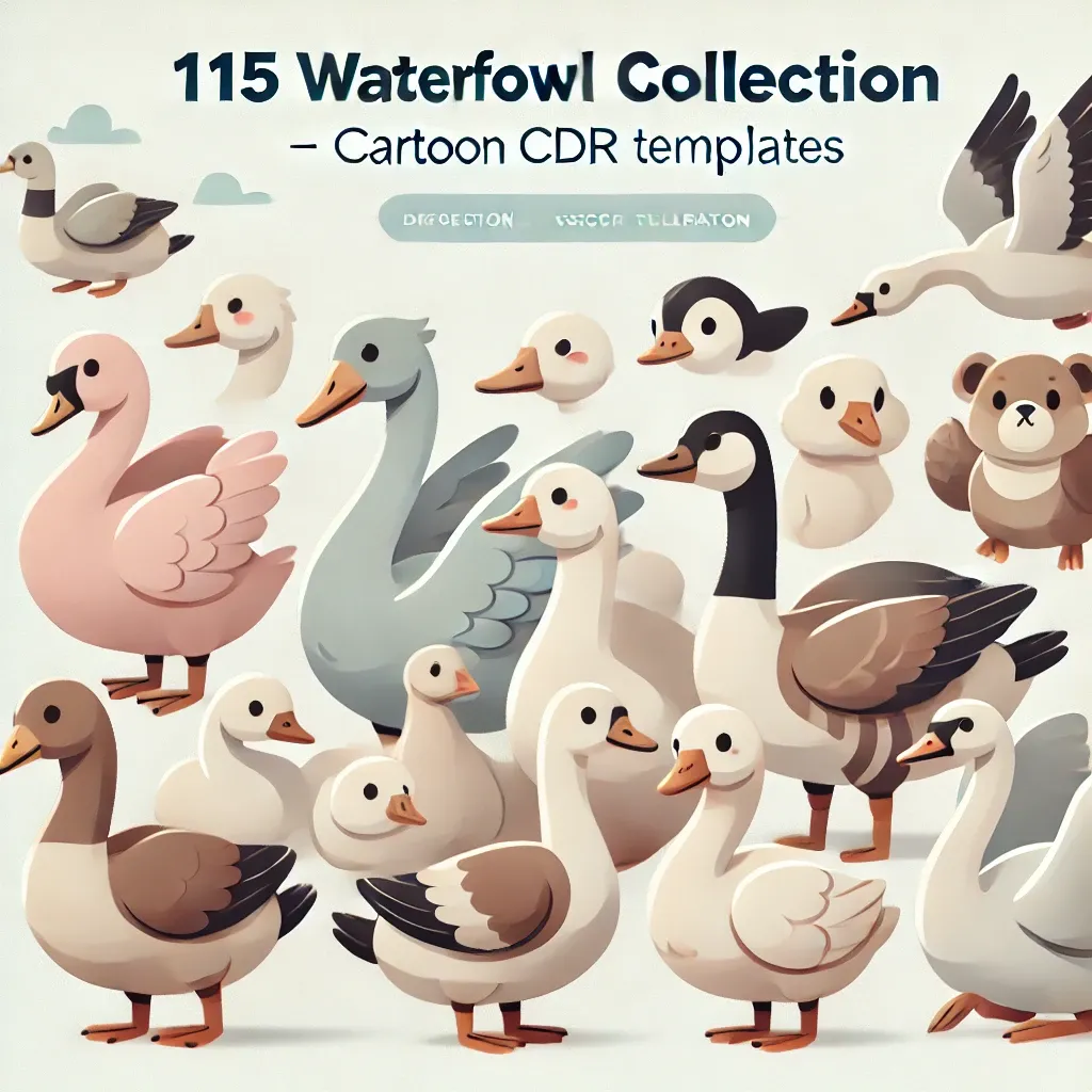 115 Waterfowl Vector Collection - Playful Cartoon Waterfowl Illustrations for Designers and Creators