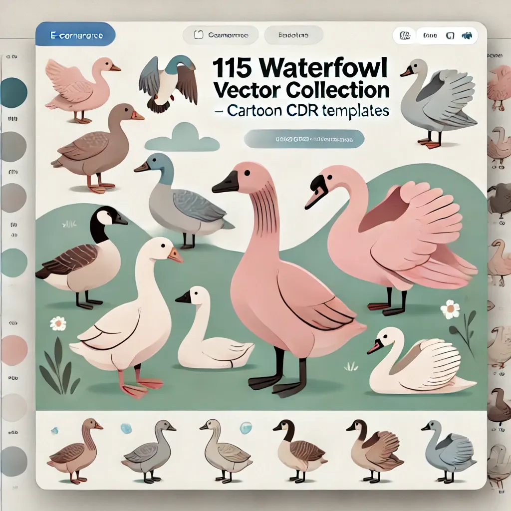 115 Waterfowl Vector Collection - Playful Cartoon Waterfowl Illustrations for Designers and Creators 3