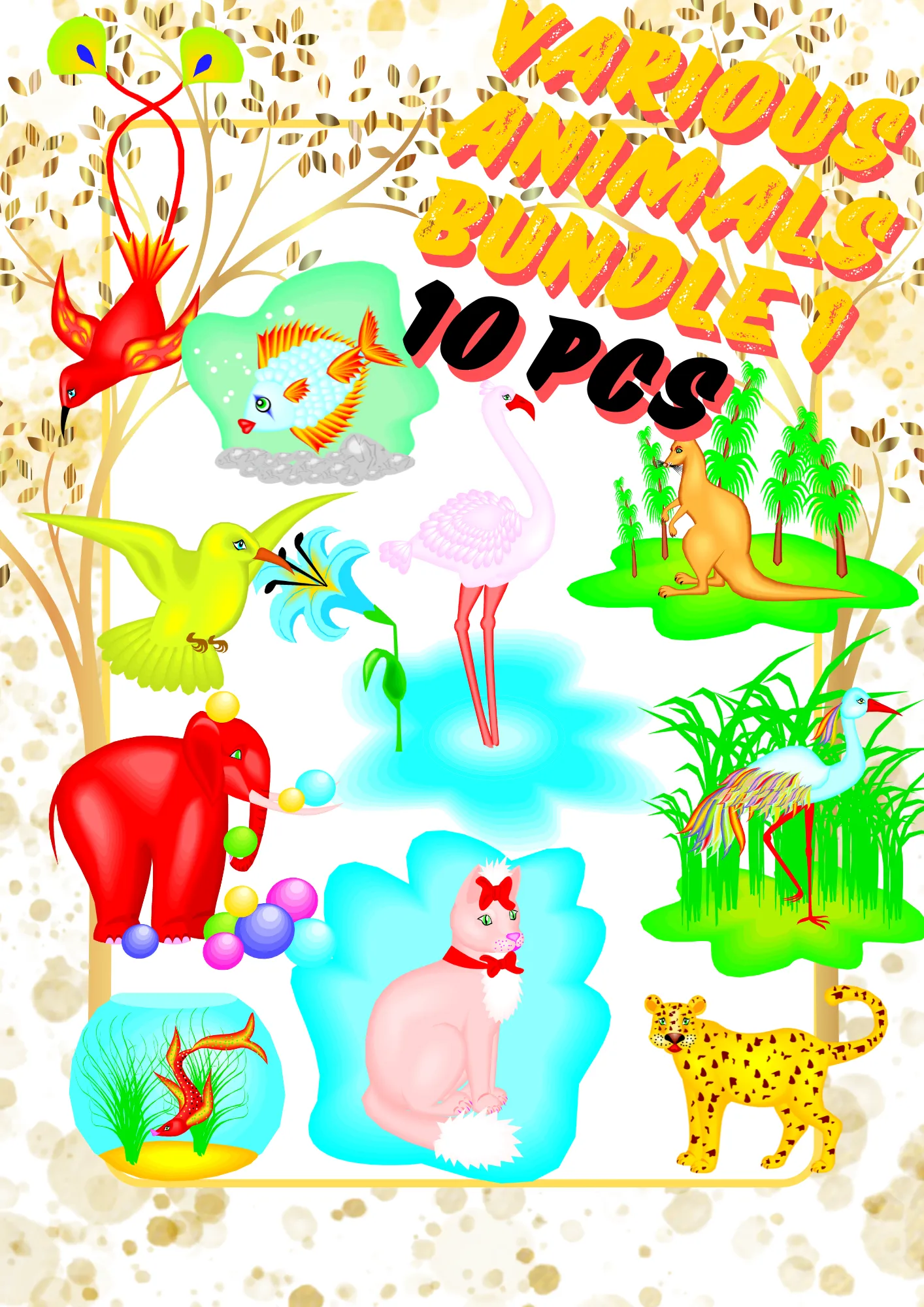 10 Wildlife Animals Mixed Species Clipart Set Vol1 - Versatile Vector Wildlife Illustrations for Designers and Creators 6