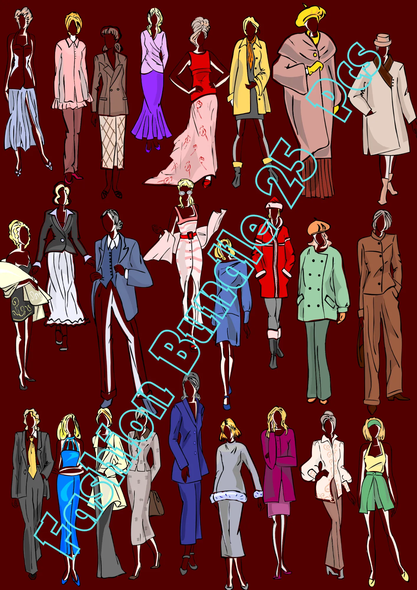 25 Haute Designer Illustration Bundle - Elegant Fashion & Lifestyle Vector Art for Creative Branding and Editorial Use 6