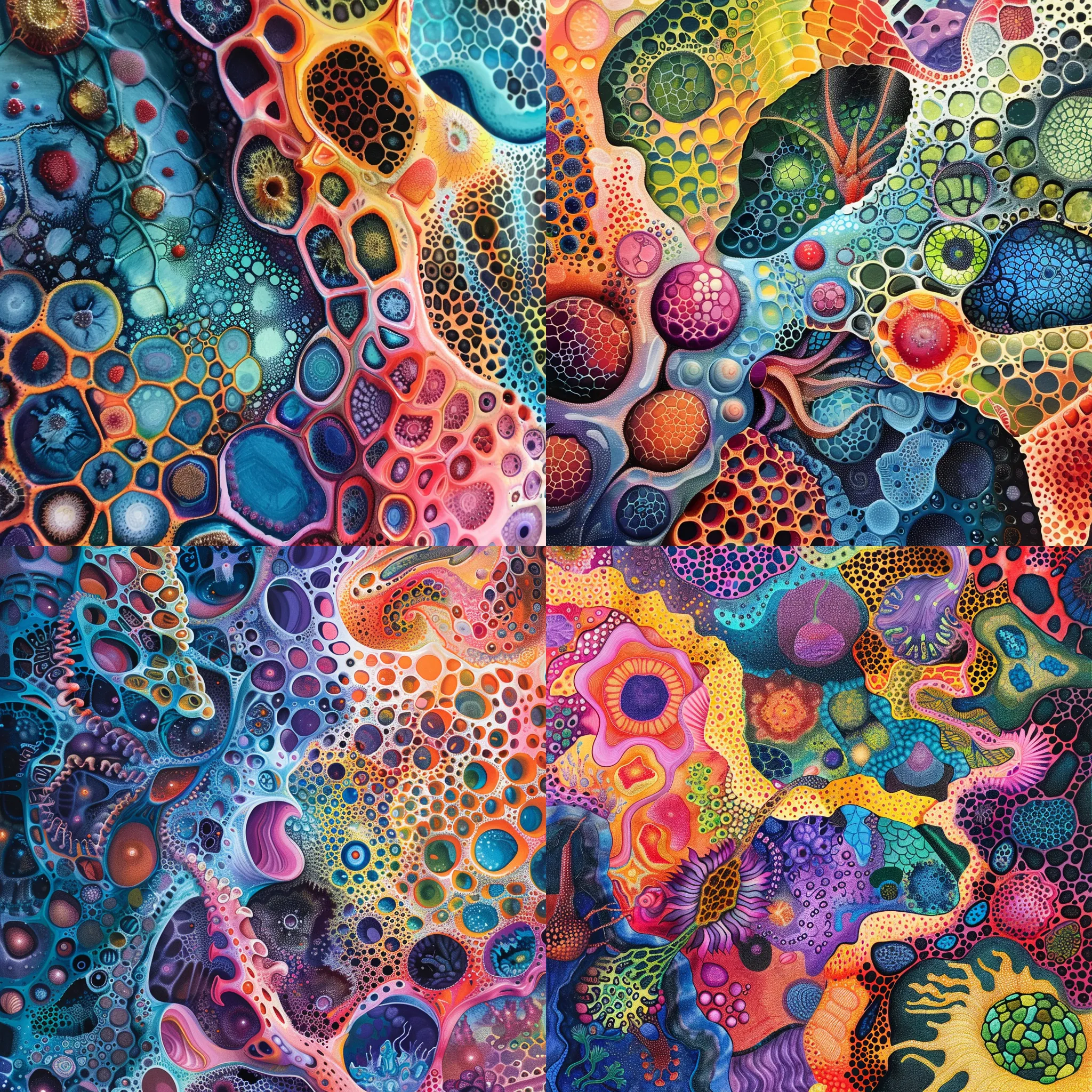 Abstract Cellular Structures - Vibrant Microcosm - Dynamic Abstract Art for Creative Spaces and Visual Storytelling 4