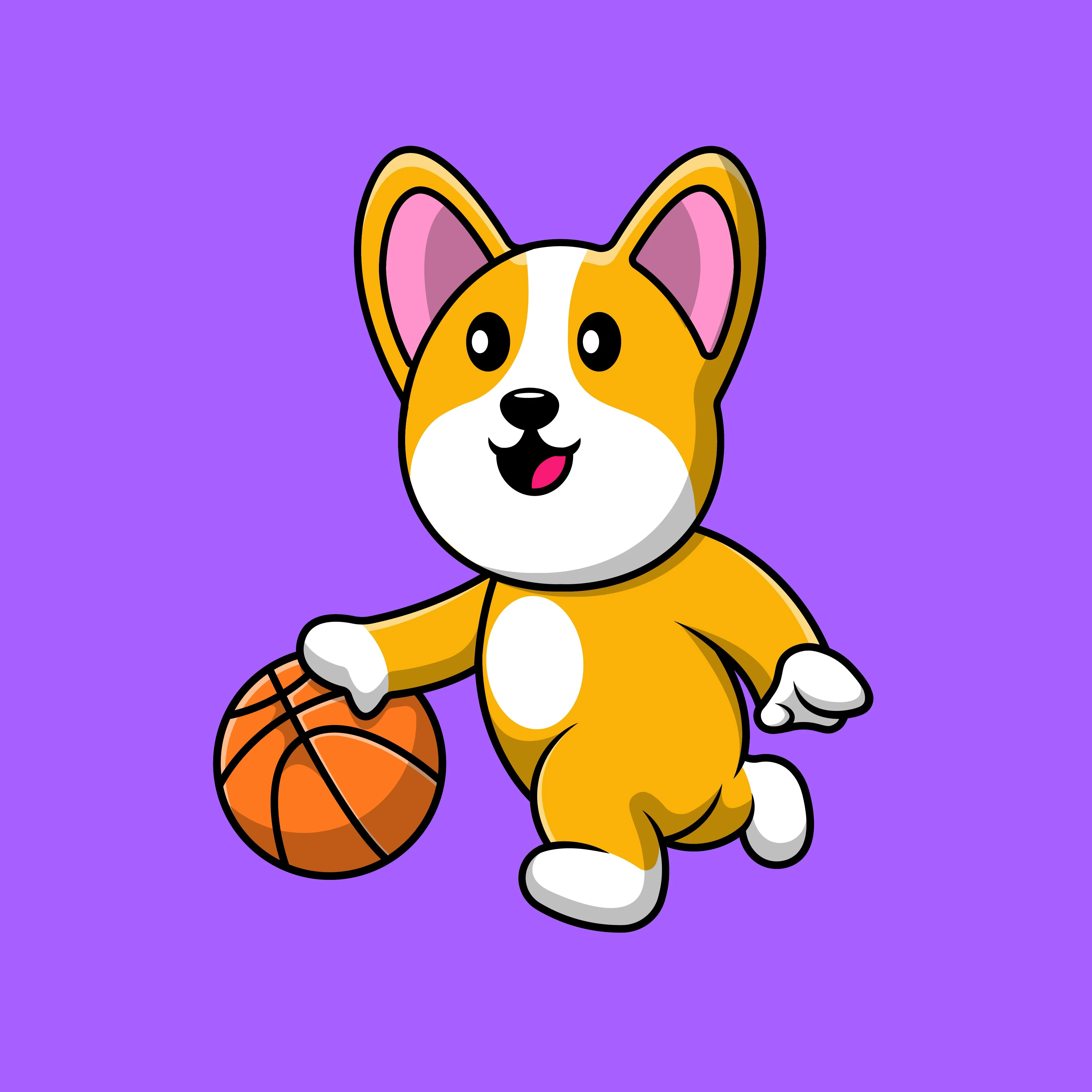 Sporty Corgi Dog Basketball Cartoon Vector Art - Playful Animal Illustration for Creative Projects and Branding