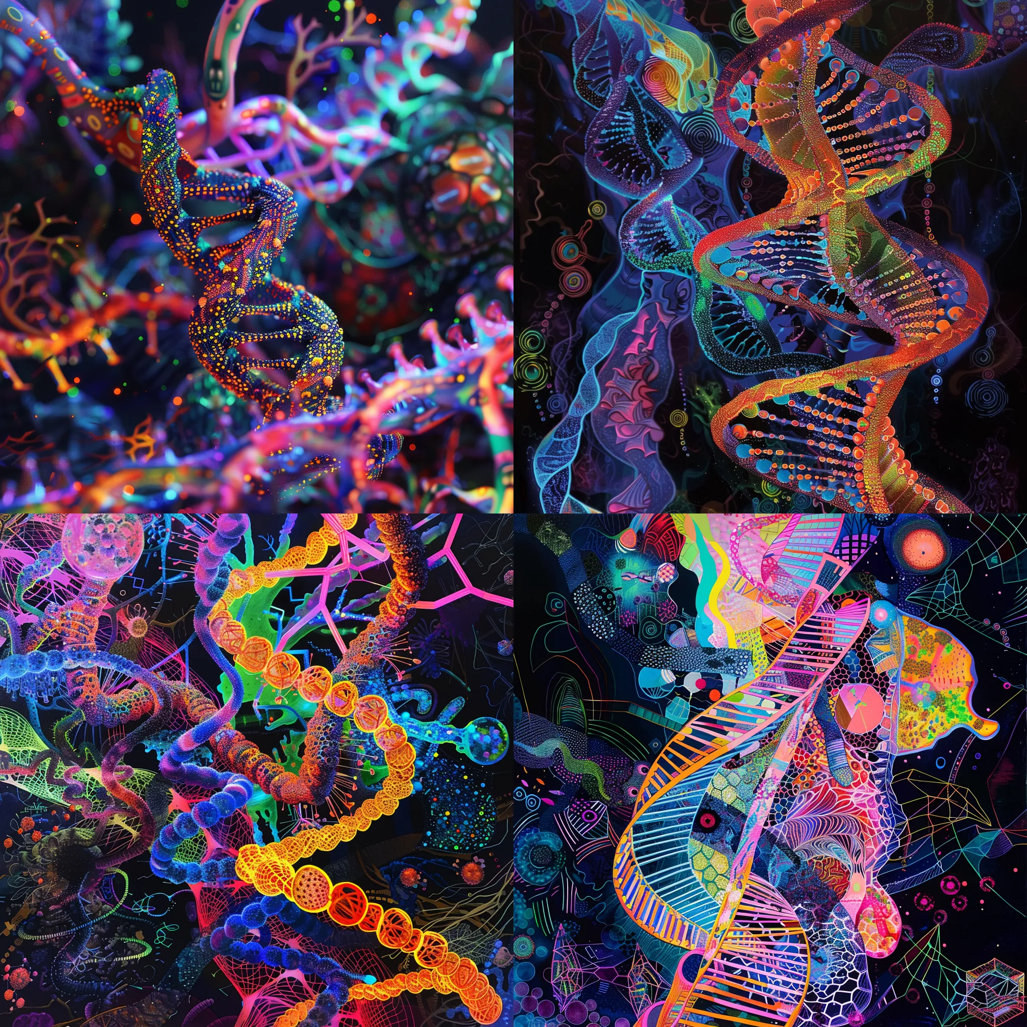 Abstract DNA Helix - Neon Intertwined Forms - Vibrant Abstract Art for Modern Creative Spaces and Digital Projects