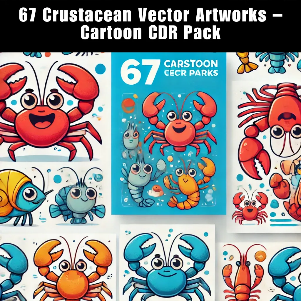 67 Crustacean Vector Artworks Cartoon CDR Pack - Playful Animal Illustrations for Designers and Creators