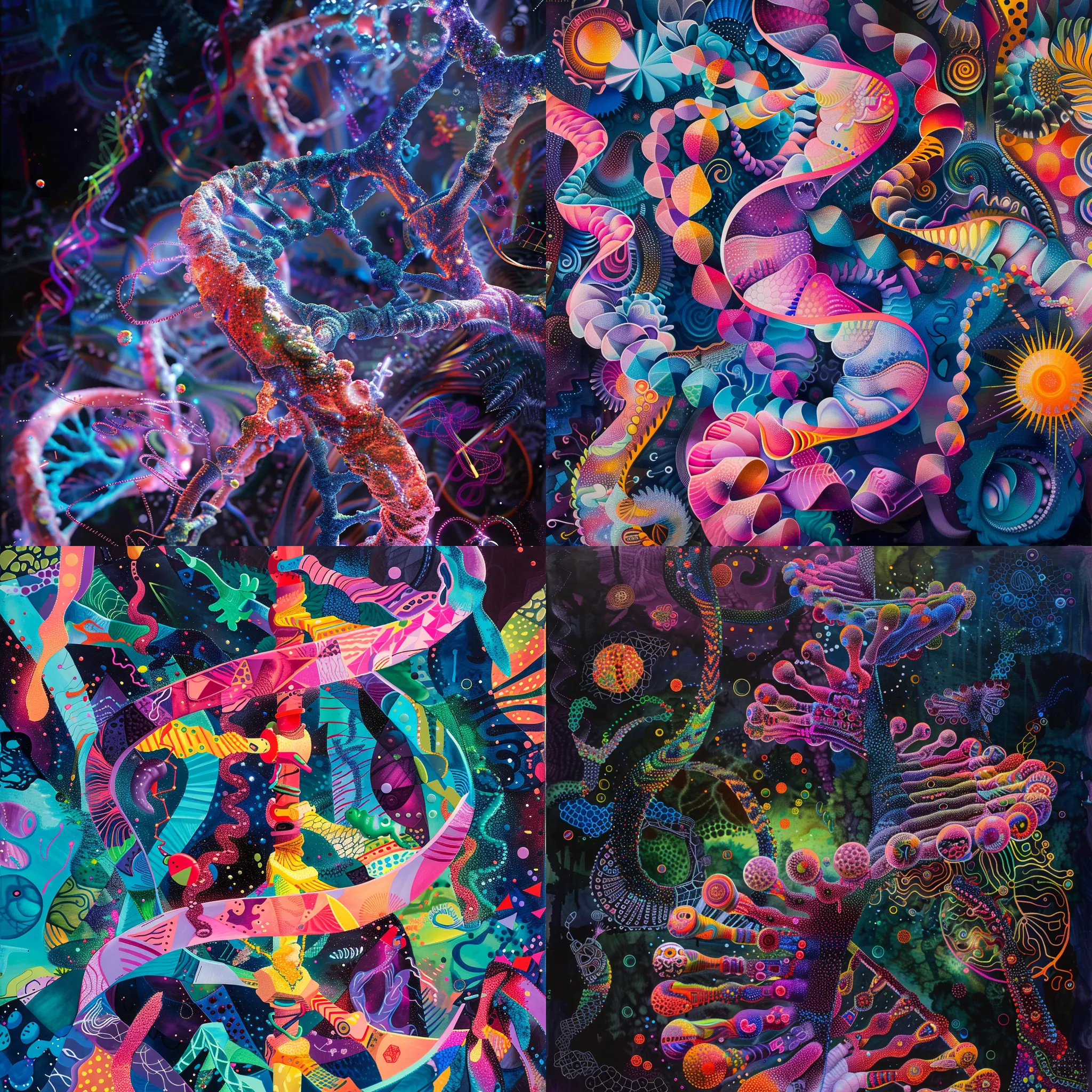 Abstract DNA Helix - Neon Intertwined Forms - Vibrant Abstract Art for Modern Creative Spaces and Digital Projects 3