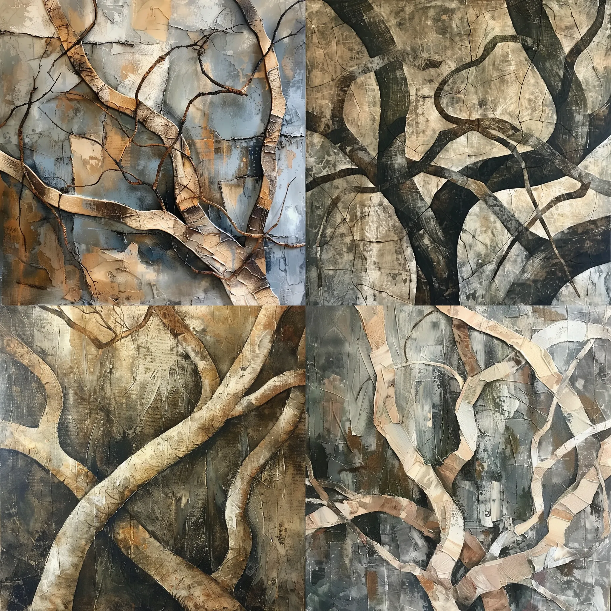 Abstract Tree Branches - Intertwining Muted Forms - Subtle Abstract Art for Creative Prints and Design Projects