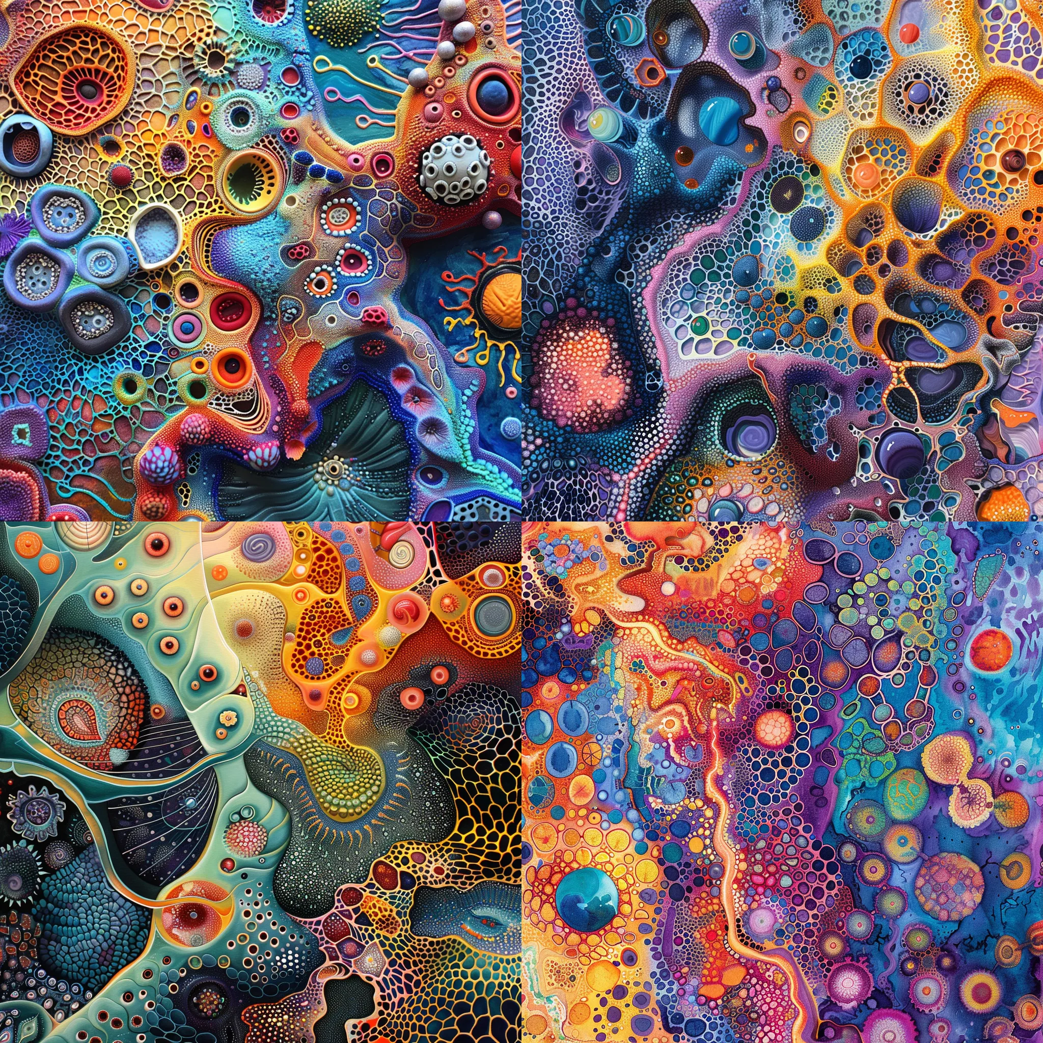 Abstract Cellular Structures - Vibrant Microcosm - Dynamic Abstract Art for Creative Spaces and Visual Storytelling 3