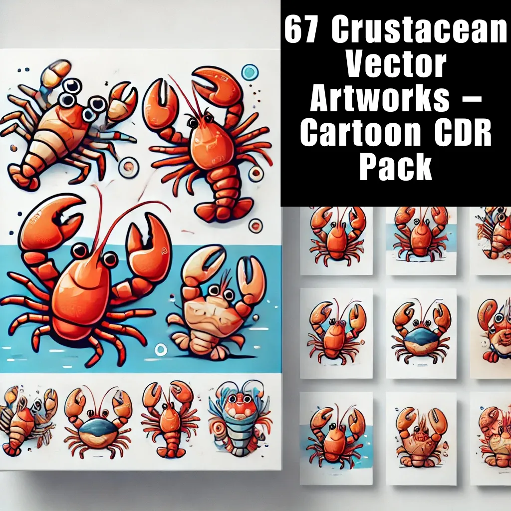 67 Crustacean Vector Artworks Cartoon CDR Pack - Playful Animal Illustrations for Designers and Creators 4